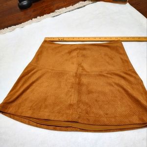 Faux Suede Lined Pattern Brown  Flared Mini Skirt